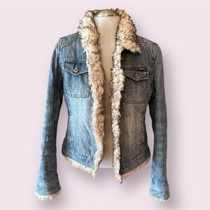 SQUEEZE JEANS Vintage Faux Fur Denim Y2K Jacket
